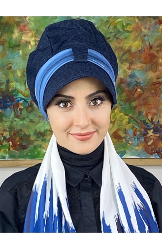 Blue Ready to Wear Turban 656EYLL22FLŞP-01