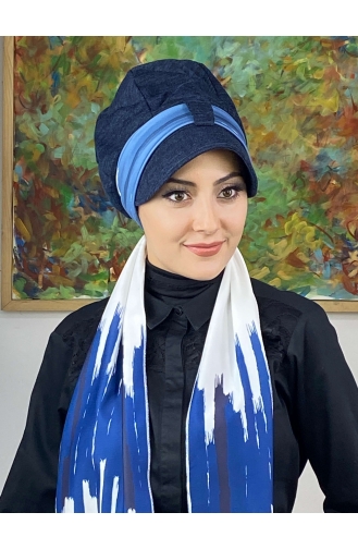 Blue Ready to Wear Turban 656EYLL22FLŞP-01