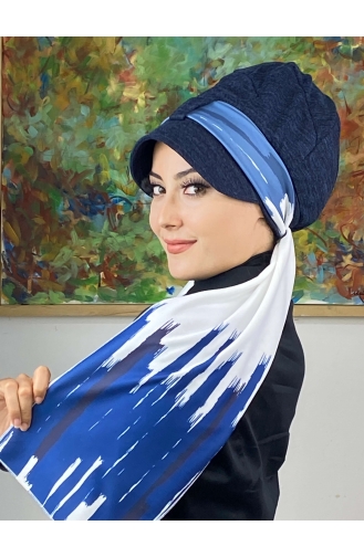 Blue Ready to Wear Turban 656EYLL22FLŞP-01