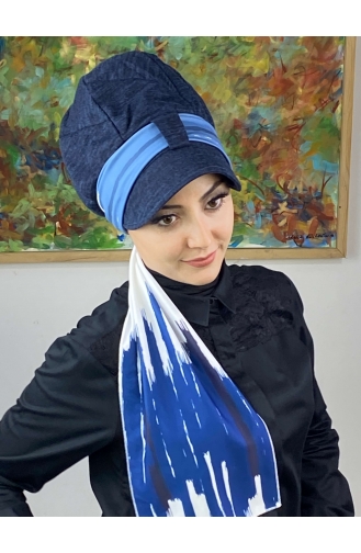 Blue Ready to Wear Turban 656EYLL22FLŞP-01