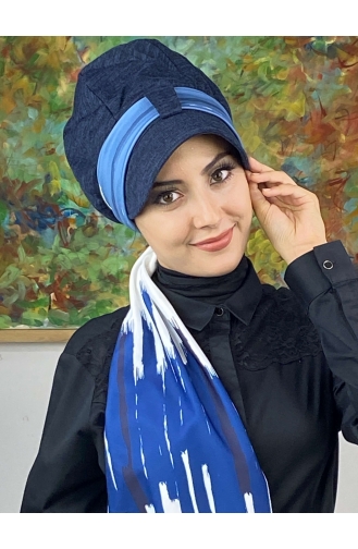 Blue Ready to Wear Turban 656EYLL22FLŞP-01