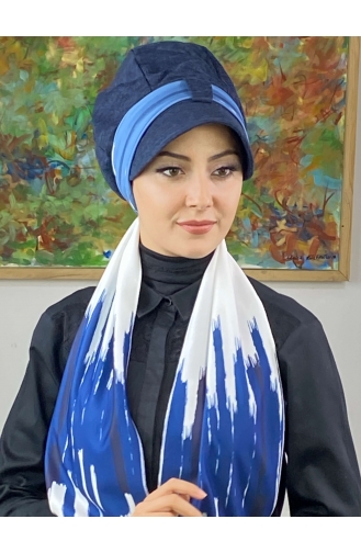 Blue Ready to Wear Turban 656EYLL22FLŞP-01