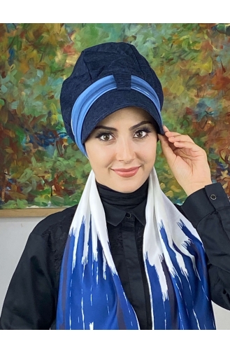 Blue Ready to Wear Turban 656EYLL22FLŞP-01