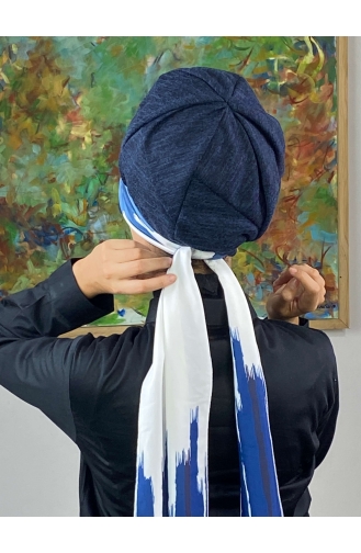 Blue Ready to Wear Turban 656EYLL22FLŞP-01