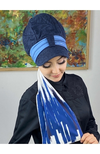 Blue Ready to Wear Turban 656EYLL22FLŞP-01