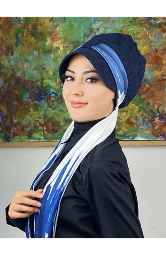 Blue Ready to Wear Turban 656EYLL22FLŞP-01