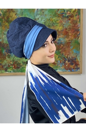Blue Ready to Wear Turban 656EYLL22FLŞP-01