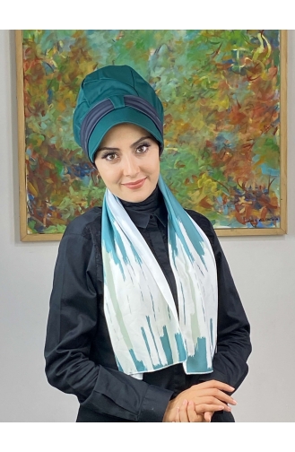 Light Green Ready to Wear Turban 656EYLL22FLŞP-02