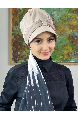 White Ready to Wear Turban 656EYLL22FLŞP-05