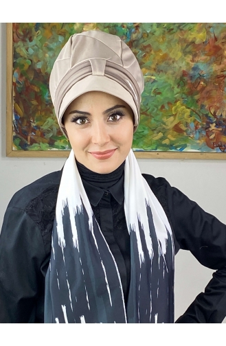 White Ready to Wear Turban 656EYLL22FLŞP-05