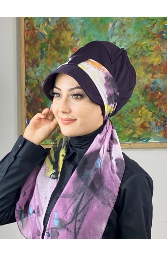 Dark Purple Ready to Wear Turban 706EYLL22FLŞP-01