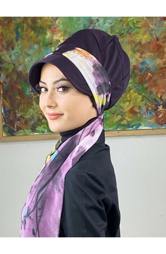 Dark Purple Ready to Wear Turban 706EYLL22FLŞP-01