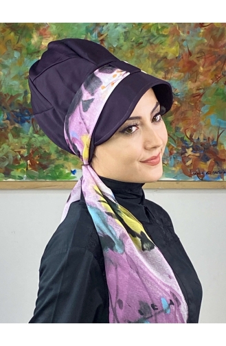 Dark Purple Ready to Wear Turban 706EYLL22FLŞP-01