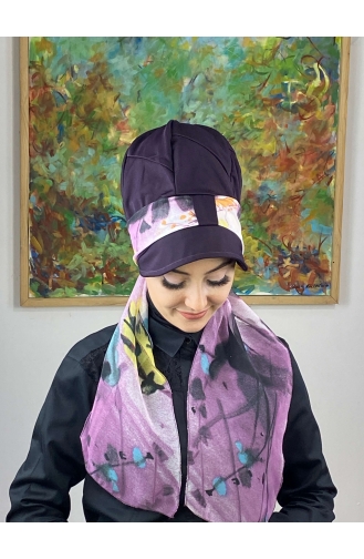 Dark Purple Ready to Wear Turban 706EYLL22FLŞP-01