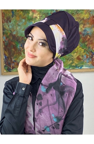 Dark Purple Ready to Wear Turban 706EYLL22FLŞP-01