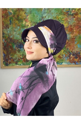 Dark Purple Ready to Wear Turban 706EYLL22FLŞP-01