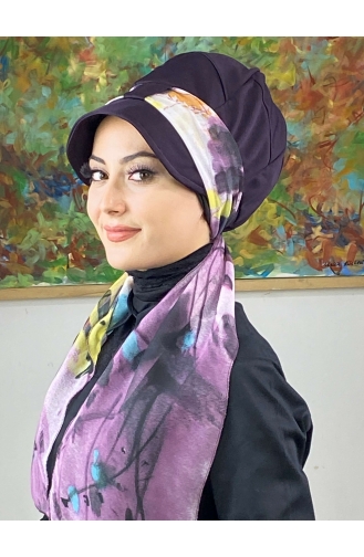 Dark Purple Ready to Wear Turban 706EYLL22FLŞP-01