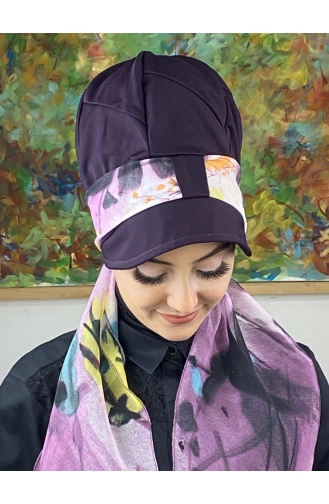 Dark Purple Ready to Wear Turban 706EYLL22FLŞP-01