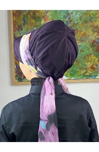 Dark Purple Ready to Wear Turban 706EYLL22FLŞP-01