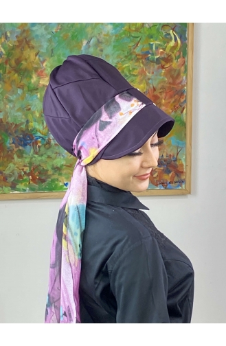 Dark Purple Ready to Wear Turban 706EYLL22FLŞP-01