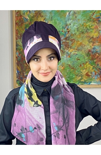 Dark Purple Ready to Wear Turban 706EYLL22FLŞP-01