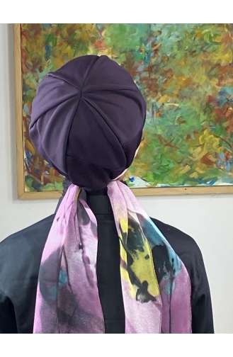 Dark Purple Ready to Wear Turban 706EYLL22FLŞP-01