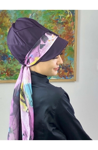 Dark Purple Ready to Wear Turban 706EYLL22FLŞP-01