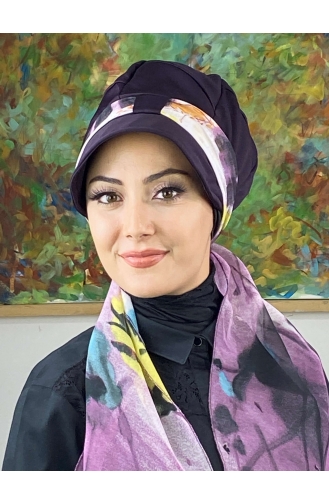 Dark Purple Ready to Wear Turban 706EYLL22FLŞP-01