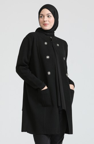 Kensiz Triko Oversize Düğme Detaylı Hırka 1004-001 Siyah