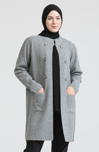 Kensiz Triko Oversize Düğme Detaylı Hırka 1004-008 Gri