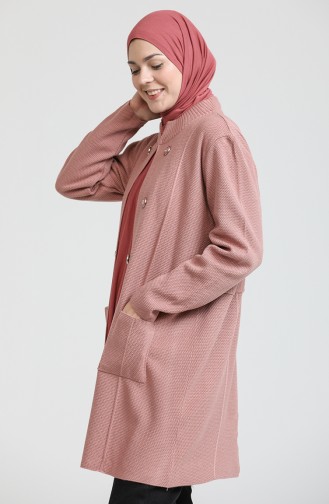 Kensiz Triko Oversize Düğme Detaylı Hırka 1004-017 Pembe