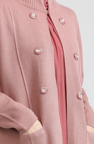 Kensiz Triko Oversize Düğme Detaylı Hırka 1004-017 Pembe