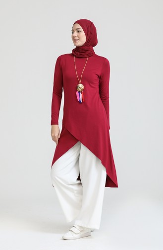 Asimetrik Kolyeli Pamuk Tunik S2My1030210086 Bordo