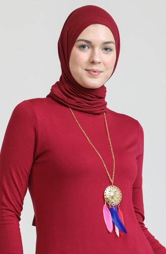 Asimetrik Kolyeli Pamuk Tunik S2My1030210086 Bordo