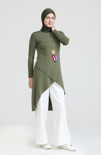 Asimetrik Kolyeli Pamuk Tunik S2My1030210086 Haki