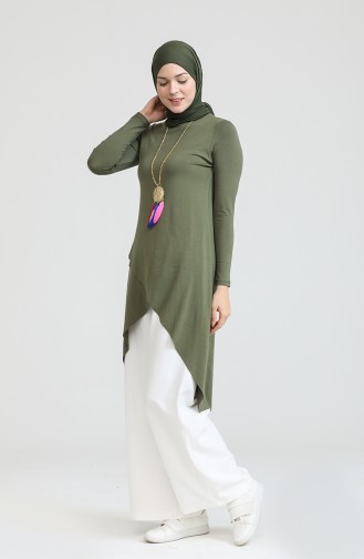 Asimetrik Kolyeli Pamuk Tunik S2My1030210086 Haki
