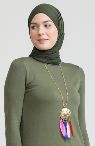 Asimetrik Kolyeli Pamuk Tunik S2My1030210086 Haki