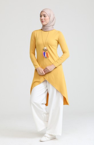 Asimetrik Kolyeli Pamuk Tunik S2My1030210086 Hardal