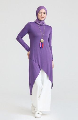 Asimetrik Kolyeli Pamuk Tunik S2My1030210086 Mor