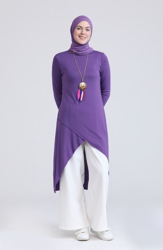 Asimetrik Kolyeli Pamuk Tunik S2My1030210086 Mor