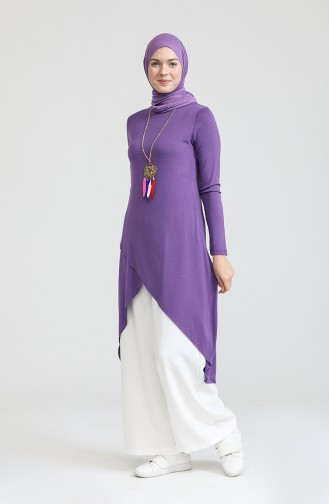 Asimetrik Kolyeli Pamuk Tunik S2My1030210086 Mor