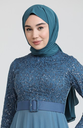 Petrol Blue Hijab Evening Dress 5353-12