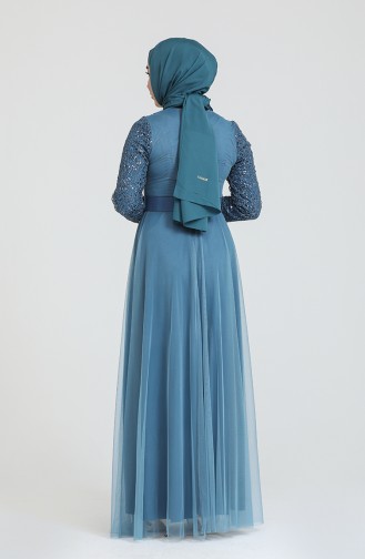 Petrol Blue Hijab Evening Dress 5353-12