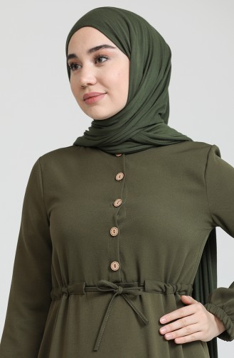 Düğme Detaylı Fırfırlı Elbise 445103 Yağyeşili
