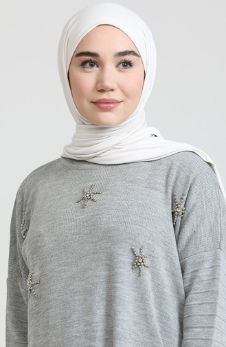 Taşlı Tunik Pantolon Triko İkili Takım 3306-02 Gri