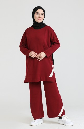 Triko Tunik Pantolon İkili Takım 3375-10 Bordo