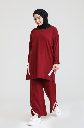 Triko Tunik Pantolon İkili Takım 3375-10 Bordo