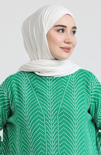 Triko Desenli Tunik Pantolon İkili Takım 0534-12 Çimen Yeşili