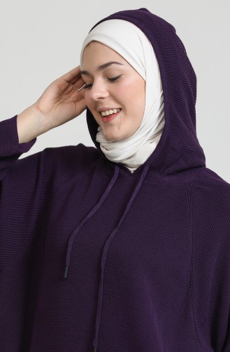 Triko Kapüşonlu Elbise 3256-11 Mor
