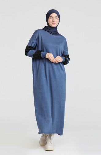 Triko Elbise 3351-03 İndigo